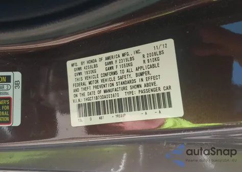 2013 Honda Accord Ex from USA, damaged, VIN 1HGCT1B73DA003870